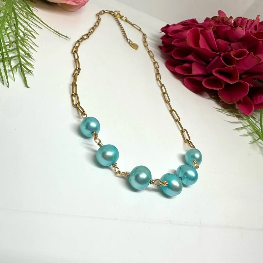 NEW⚜️Tiffany Blue Freshwater Pearl Necklace
